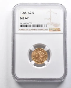 MS67 1905 $2.50 Liberty Head Gold Quarter Eagle NGC *9726 - Picture 1 of 3