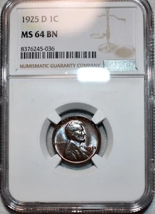 NGC MS-64 BN 1925-D Lincoln Cent, Radiant, Attractively Toned specimen! - Picture 1 of 2