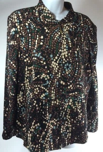 Notations Mosiac Print Brown Zip Jacket  Petite PL Stunning Soft Brushed Feel - Picture 1 of 3