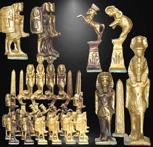 Ancient Egyptian Chess Set Pharaoh & Warriors BRONZE ANKH Circa 1890 - Picture 1 of 16