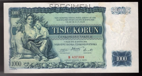 1934 Czechoslovakia Specimen 1000 Korun Pic#26s Cover