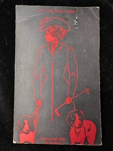 Postcard "At The Dog Show" 1920 1 Cent Pilgrim Tercentenary Mayflower Stamp  - Picture 1 of 5