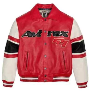 Neu Herren Avirex Jacke New Edition Rot USA Amerikanisches Rindsleder Lederjacke Neu mit Etikett - Bild 1 von 3