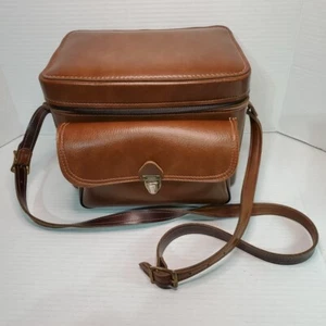Vintage Hard Brown Leather Camera Case Shoulder Bag Made In USA #202 - Picture 1 of 15