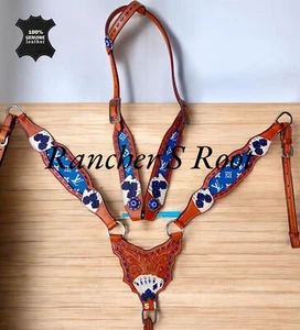 Western Tack Set Horse |  Blue Color With Card Tooling Tack Set - Picture 1 of 1