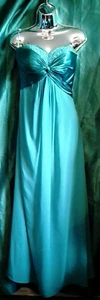 New turquoise satin diamante eve/prom/wedding dress.size8-sequin,corset back - Picture 1 of 5