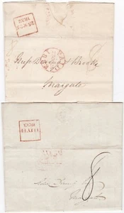 1832/3 2 x RED BOXED LATE FEE PMKS LONDON PAID & UNPAID TO DERING MARGATE KENT - Picture 1 of 3