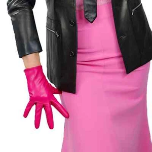 Women's Fuchsia Short GLOVES Faux Leather Vegan 8" 21cm Wrist Rose Pink Fashion - Picture 1 of 16