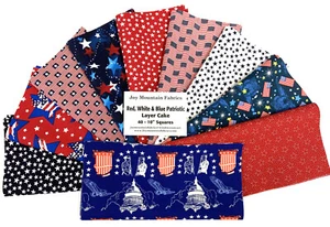 Patriotic Red White Blue Layer Cake 40 -10" Squares Quilting & Sewing Fabric - Picture 1 of 1