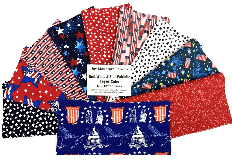 Patriotic Red White Blue Layer Cake 40 -10" Squares Quilting & Sewing Fabric - Image 1 of 1