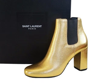 ποΈ Authentic SAINT LAURENT Paris BABIES Gold CHELSEA Boots Shoes EU40.5 US-10.5 - Picture 1 of 9