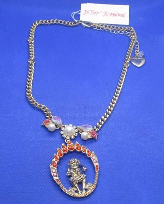 BETSEY JOHNSON ~ новый с ярлыками золотистый волшебный шоу собаки подвеска ожерелье - Изображение 1 из 3