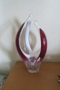 Grande vaso Flygsfors Coquille Svezia 15" vetro artistico Paul Kedelv firmato MCM - Foto 1 di 11