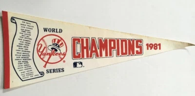 Banderín vintage de campeones de la Serie Mundial 1981 de los Yankees de Nueva York error de impresión Foto 1 de 4
