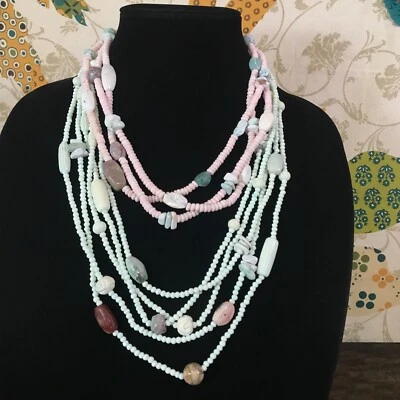 2 Necklace Lot Dyed Bone Agate Stone Boho Bohemian Multi Strand Necklaces India - Image 1 of 4