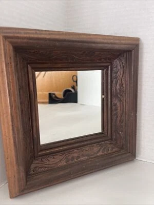 Accent Mirror Ornate Hand-carved Wood Framed 8x8” Square Vintage - Image 1 of 4