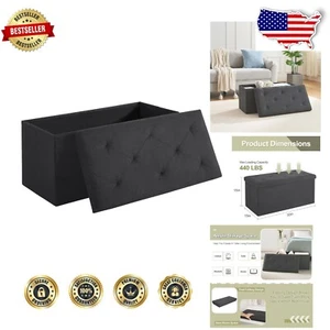 30'' Folding Storage Ottoman in Luxurious Linen - 110L Capacity, 440 lbs Support - Picture 1 of 9