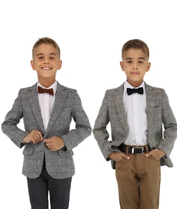 Boys Tailored Fit Tweed like Check Blazer - Versatile Jacket for All Occasions - Picture 1 of 15