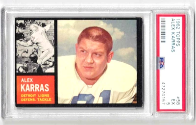 1962 Topps Football #58 ALEX KARRAS PSA 5  Hall of Fame   Detroit Lions - Image 1 of 2