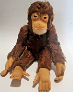 Vintage Steiff Jocko Mohair Monkey 10” Tall Bent Legs 5 Joints Ear Button - Picture 1 of 6