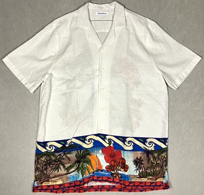 Roundtree & Yorke Men's Large Caribbean Hawaiian Sailboat Linen Shirt #2654 - Image 1 of 4