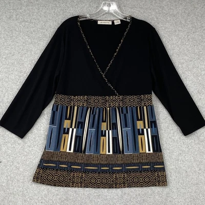 Blusa pulóver túnica tejida manga 3/4 negra cuello en V L Liz Claiborne Top para mujer Foto 1 de 4