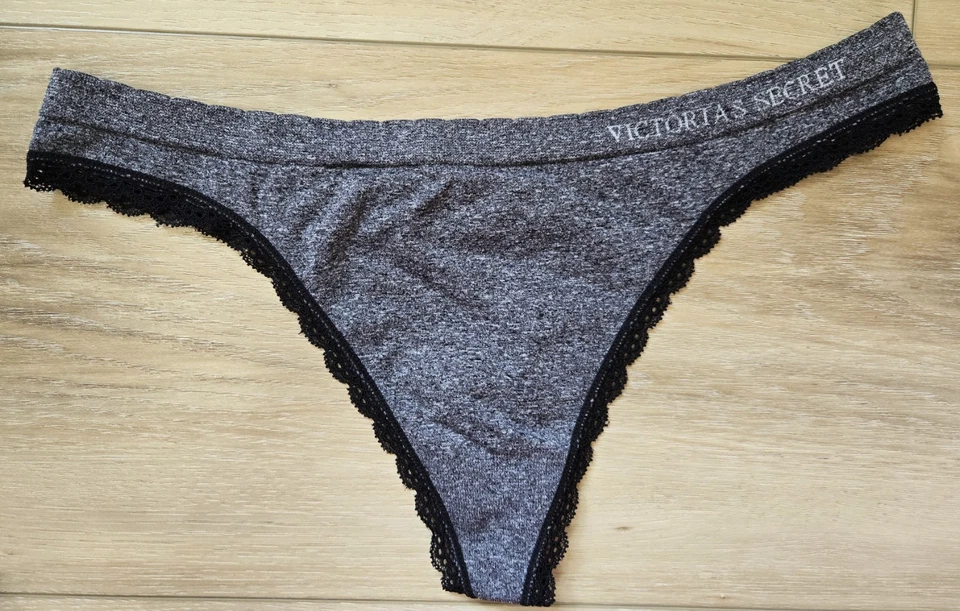 Винтажные трусики-стринги Victoria's Secret серые Marl гладкие бесшовные кружевная отделка L - Изображение 1 из 3