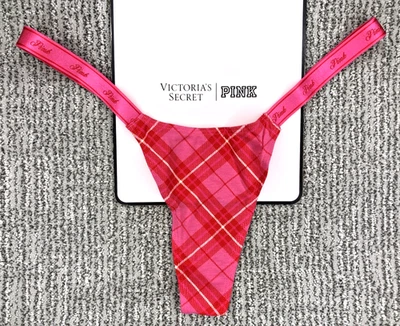 Victoria's Secret PINK NWT XXL Pink Plaid Micro Thong Panty Spellout Cute Sexy - Image 1 of 4