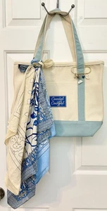 New Lands' End Custom Coastal Cowgirl Tote Scarves Western Charms Patch Lt Blue - Picture 1 of 10