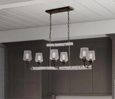 Lodge Collection Birch Grove Rustic Style Kitchen Island 6 Light Clear Glass NEW - Image 1 of 4