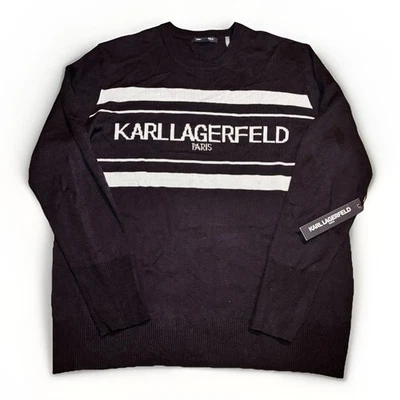 Suéter Karl Lagerfeld Paris Negro Rayas Logo XL Nuevo Con Etiquetas Foto 1 de 4
