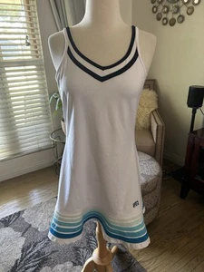 Vintage white & turquoise striped sleeveless Fila tennis dress size M - Picture 1 of 12