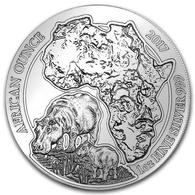 2017 Rwanda 1 oz Silver African Hippo BU Mint Sealed - Image 1 of 2