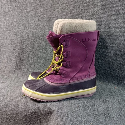 LL Bean Niños Impermeable Invierno Botas de Nieve Púrpura Amarillo Cordones Talla 5 Foto 1 de 4