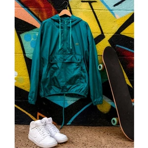 Vintage 80s Lacoste Teal Windbreaker Jacket Size L | Retro Nylon Pullover Hoodie - Picture 1 of 12