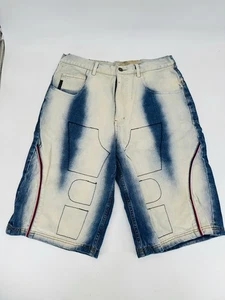 Vintage Y2K 2000s Rocawear Denim Shorts Stitched Baggy Hip Hop Street Size 32x13 - Picture 1 of 6