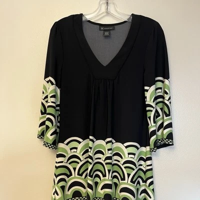 Vtg INC Women’s Y2K Geometric V Neck Tunic M Jersey Flowy Boho Whimsy Retro - Image 1 of 4