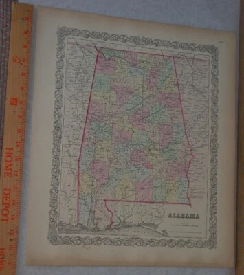 Original 1855 Colton's  Map of Alabama Taken from Atlas - Image 1 of 4