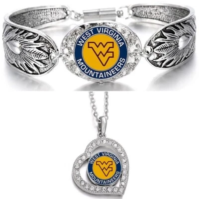 Conjunto de regalo de collar y pulsera de plata esterlina West Virginia Mountaineers D3D19 Foto 1 de 4