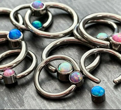 1pc Opal Set Inside Flat-Back Captive Bead Ring Septum Nipple Body Jewelry - Image 1 of 4