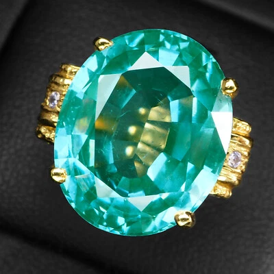 Seafoam Green Paraiba Tourmaline 20Ct 925 Sterling Silver 24K Gold Plated Rings - Image 1 of 4