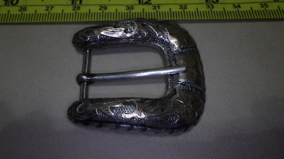 Antique Vintage Deco Sterling Silver 14k Gold Mexico Ranger Heavy Belt Buckle - Image 1 of 4