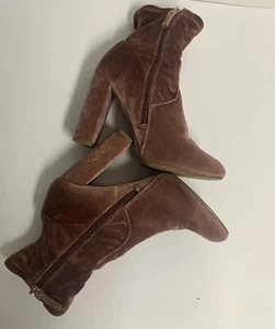 Sam Edelman Ankle Fitted Boots Blush Pink Suede SZ 7M ZipperUp Block Heel Woman - Picture 1 of 9
