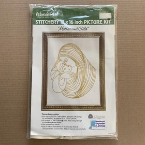 Mother and Child Embroidery Kit Wool 12 x 16 5456 Vintage Geometric - Picture 1 of 6