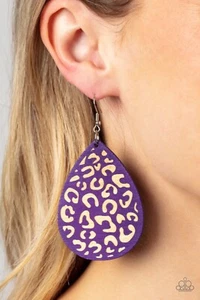 ​Paparazzi Suburban Jungle Purple Earrings - Wood - Cheetah - Leopard  - Picture 1 of 1