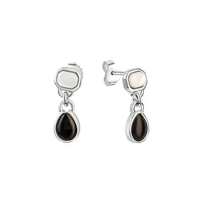 Orecchini Vivance in argento sterling 925/- rodiato con madreperla e onice F - Immagine 1 di 2