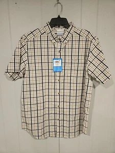 Columbia Mens Rapid Rivers II Short Sleeve Button Down Shirt Beige Plaid Medium  - Picture 1 of 5