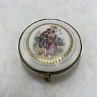 ANTIQUE Porcelain HINGED TRINKET, Compact Mirrored BOX HAND PAINTED "S" CLASP