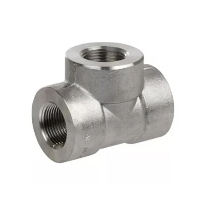 TEE 3/4" Class 3000 NPT Thread Ends Forged 304-L Stainless Steel Pipe Fitting - Image 1 of 4