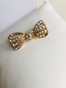 Small Goldtoned Bow Brooch Covered In Diamanté 4cms Across